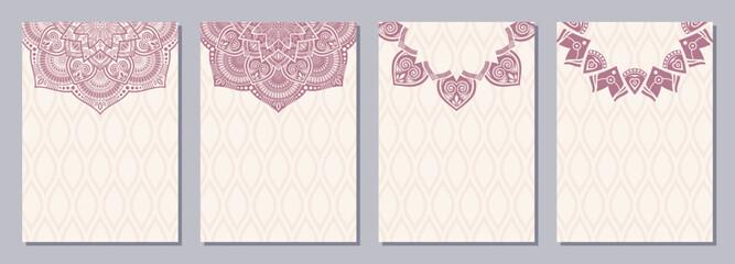 Wall Mural - set of four color cards or flyers with ethnic mandala ornament. abstract mandala flyer design. decor