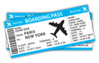 Beautiful boarding passes. Two blue flat design airplane tickets. Hand drawn vector icon illustration.