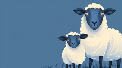 Wall Mural - Sheep family illustration on blue, for Eid al Adha. Includes text space for messages.