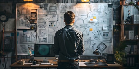 Poster - Businessman Strategizing with Digital Whiteboard for Remote Team in Smart Office