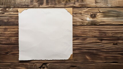 Leinwandbilder - Minimal wooden desk workplace with blank paper Flat lay textured natural wooden background Vintage copy space for creative design and advertising Close up A4 format paper on wooden sur : Generative AI