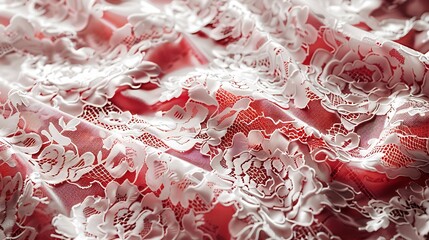 Poster - Vintage lace fabric with floral pattern red background with lace pattern : Generative AI