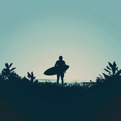 Sticker - Vibrant Silhouette Surfer Riding the Wave at Sunset Stylish Graphic Wallpaper