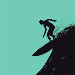 Sticker - Vibrant Silhouette Surfer Wallpaper A Dynamic Ocean Adventure