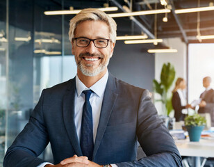 Poster - business man smiling happy businessman office mature middle aged male portrait corporate manager 