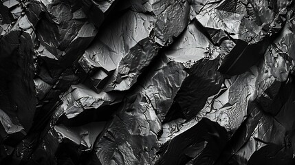 Poster - Black white rock texture Rough mountain surface Closeup Dark volumetric stone background with space for design Crumbled Weathered : Generative AI
