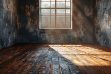 Poster - A brilliantly lit empty room with sunlight streaming through a large window
