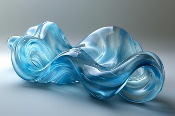 Poster - Serene blue fabric twists and turns in a surreal dance, symbolizing fluidity and harmony in this abstract creation
