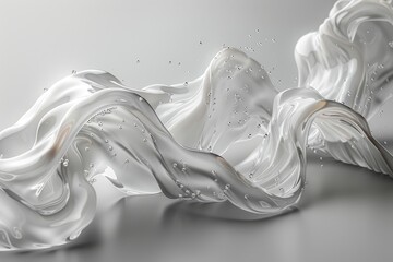 Poster - An intricate image portraying white satin-like fabric rippling with crystal clear water droplets against a grey background