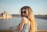 Fototapeta  - woman on a bridge in Budapest