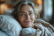 © Larisa AI - A woman lies in bed bathed in soft morning light, face covered by focused blur effect