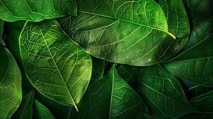 Poster - Close up group of background green leaves texture and Abstract Nature Background Lush Foliage Textures Exotic Greenery and Botanical Patterns : Generative AI