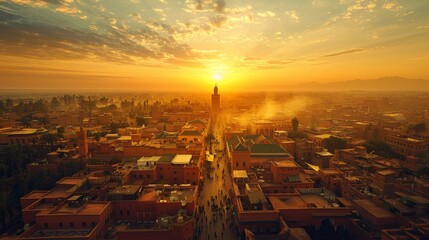 Wall Mural - Aerial view of Marrakech, historic medinas and bustling souks