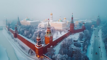 Wall Mural - Aerial view of Moscow with the Kremlin visible, snowy conditions