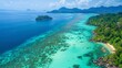 Aerial view of the Andaman Islands, pristine beaches and coral reefs