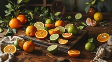 Citrus Kaleidoscope: An Artistic Arrangement Of Assorted Citrus Fruits, Bursting With Brightness And Flavor