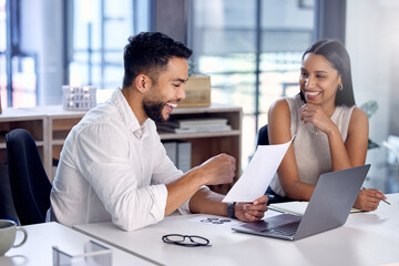 Poster - Documents, happiness and employees in meeting for collaboration, planning and development in business for corporate career. Partnership, teamwork and lawyers in office with discussion and contract