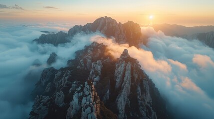 Wall Mural - Aerial view of the Yellow Mountain, granite peaks and sea of clouds
