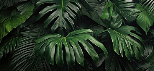 Poster - Nature background featuring lush green tropical leaves.