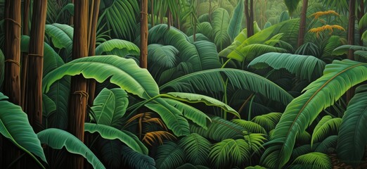 Sticker - Background of vibrant lush green tropical leaves