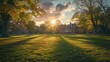 Morning sun beams over a lush college lawn, with historic academic buildings in the background.