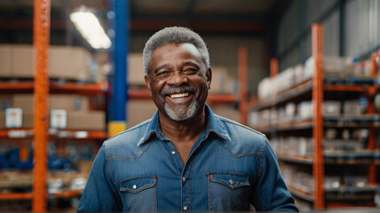 Portrait of happy mature man standing in hardware store