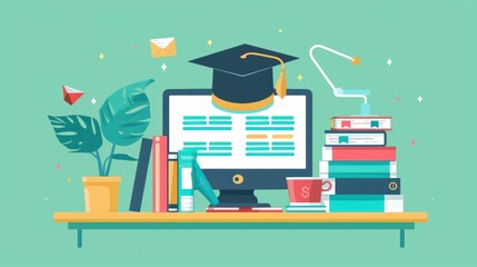 Poster - E learning Platform with Diverse Online Courses and Scholarly Resources on Computer Screen
