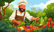 Male cook picking up vegetables in garden