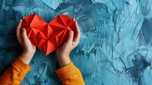Create A Heartfelt DIY Holiday Card Featuring A Vibrant Red Paper Heart As A Touching Symbol Of Love Imagine A Child Proudly Showcasing Their Handmade Paper Cut Hearts Perfect For Special O