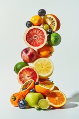 Sticker - A vibrant composition of various fresh fruits stacked in a dynamic arrangement