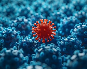 Poster - genetic variation in microscopic viral mutation 3d visualization of red virus amongst blue viruses
