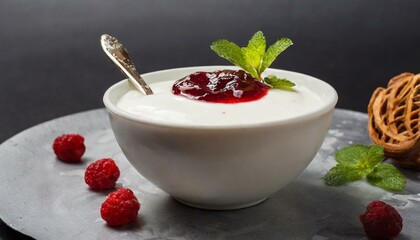 Wall Mural - yogurt with raspberry and mint