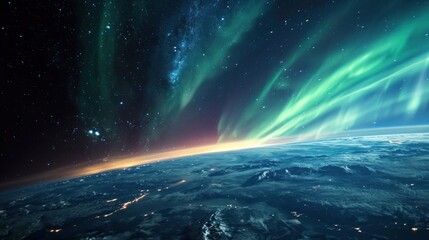 Beautiful northern lights viewed from space.