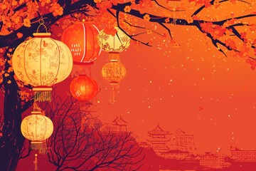 Wall Mural - Chinese lunar new year celebration template with copy space design.