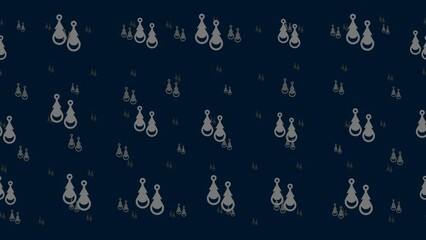 Poster - Earrings symbols float horizontally from left to right. Parallax fly effect. Floating symbols are located randomly. Seamless looped 4k animation on dark blue background