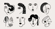 Big Set of Various Faces, abstract shapes. Ink painting style. Contemporary Hand drawn Vector illustrations. Continuous line, minimalistic elegant concept. All elements are isolated