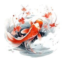 Wall Mural - Koi Pond: Graceful koi fish swimming in a peaceful pond