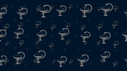 Poster - Medicine symbols float horizontally from left to right. Parallax fly effect. Floating symbols are located randomly. Seamless looped 4k animation on dark blue background