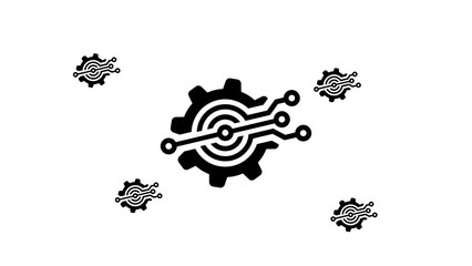 Poster - zoom in and out animation the digital tech symbol. large black symbol in the center and four small s