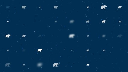 Poster - Template animation of evenly spaced bear icons of different sizes and opacity. Animation of transparency and size. Seamless looped 4k animation on dark blue background with stars