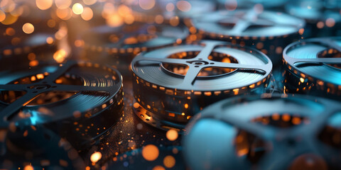 A group of film reel spools