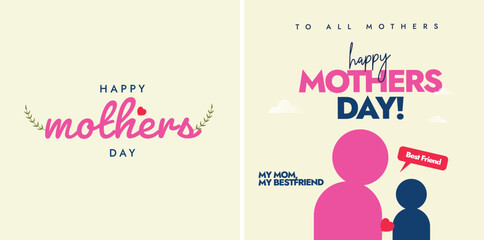 Happy mothers day. Happy Mothers day 12th may 2024 celebration banners, posts, cards design templates with light yellow colour theme. Simple and decent mothers day card, banner designs with typography