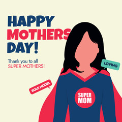 Wall Mural - Happy Mother's day. May 12th Happy mothers day 2024 celebration banner with mother wearing super hero costume. Mothers day conceptual post, card, banner to appreciate the role of women as MOM. 
