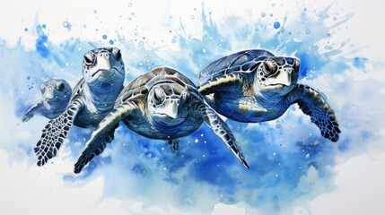 Poster - Turtles against the background of blue water