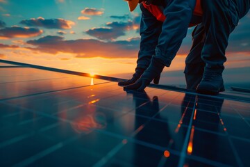 Wall Mural - Worker inspect solar panel