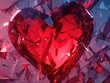 A closeup of shattered red glass fragments shaped like a heart, reflecting sharp pain and loss , 3d style