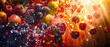 Explosion of fruits with dynamic water splash