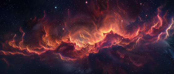 Wall Mural - Fiery nebula patterns in outer space