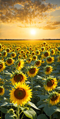 Wall Mural - sunflower field in full bloom under a clear summer sky. minimalist nature theme