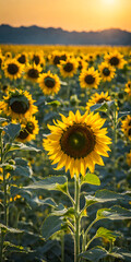Wall Mural - sunflower field in full bloom under a clear summer sky. minimalist nature theme